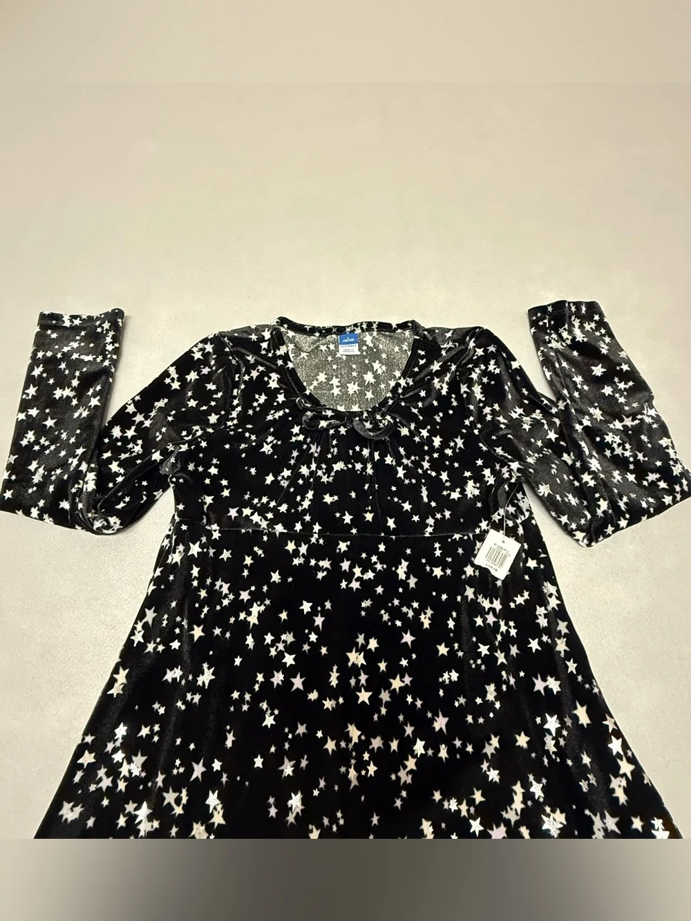 Old navy Girls' Black Star velvet Print Long-Sleeve Dress size L 10-12 NWT